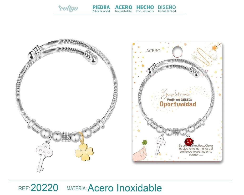 Brazalete con llave de acero para deseo: Oportunidad - Joyería y accesorios