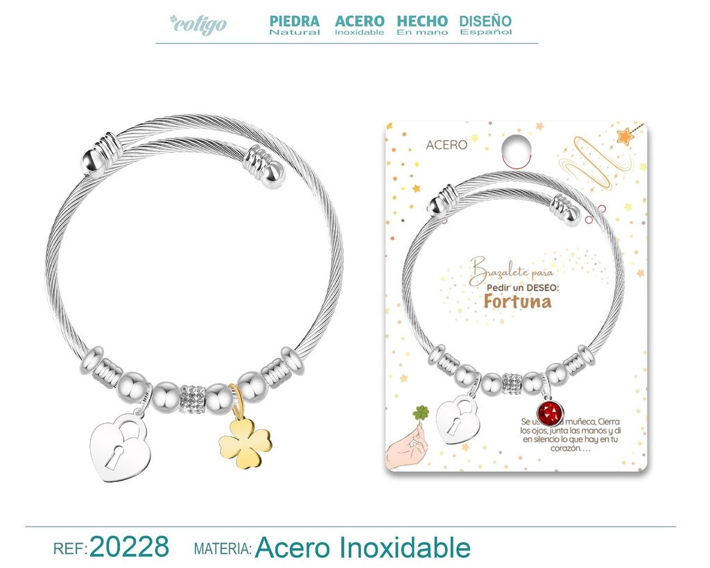 Brazalete con candado de acero para deseo: Fortuna - Joyería y accesorios