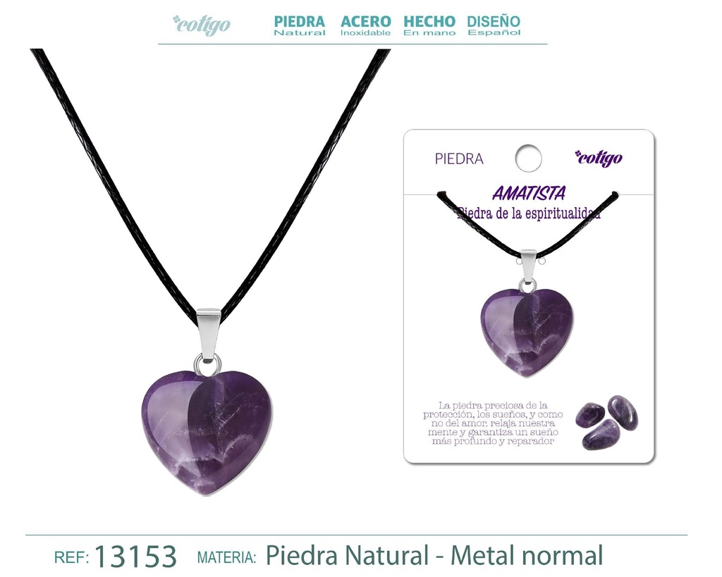 Colgante de corazón de piedra amatista - Joyería de piedras naturales 