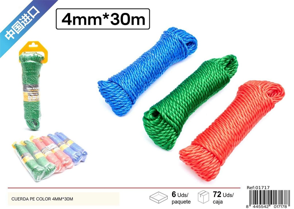 Cuerda PE para colgar ropa colorida 4 mm*30 m - Ferretería y suministros de jardín