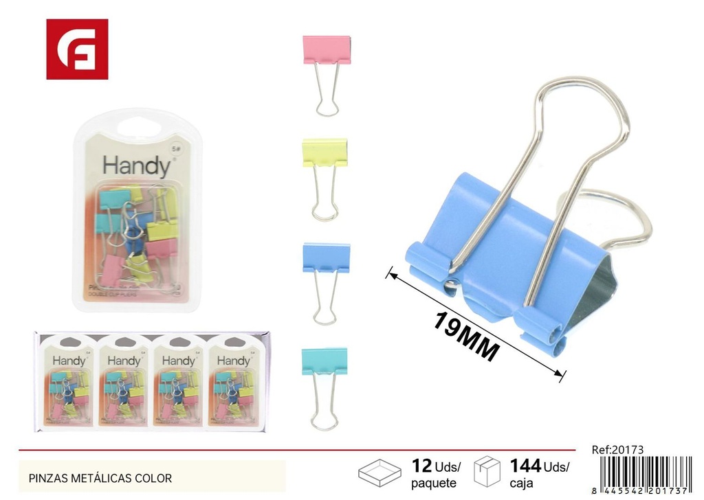 Pinzas doble clip de colores tamaño 5 - Accesorios de papelería