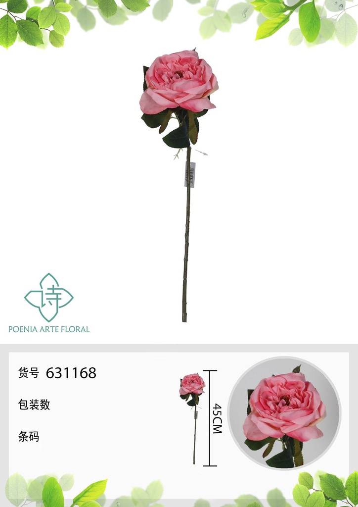 Rosa de té romana falsa de un solo tallo rosa 45 cm - Decoración floral