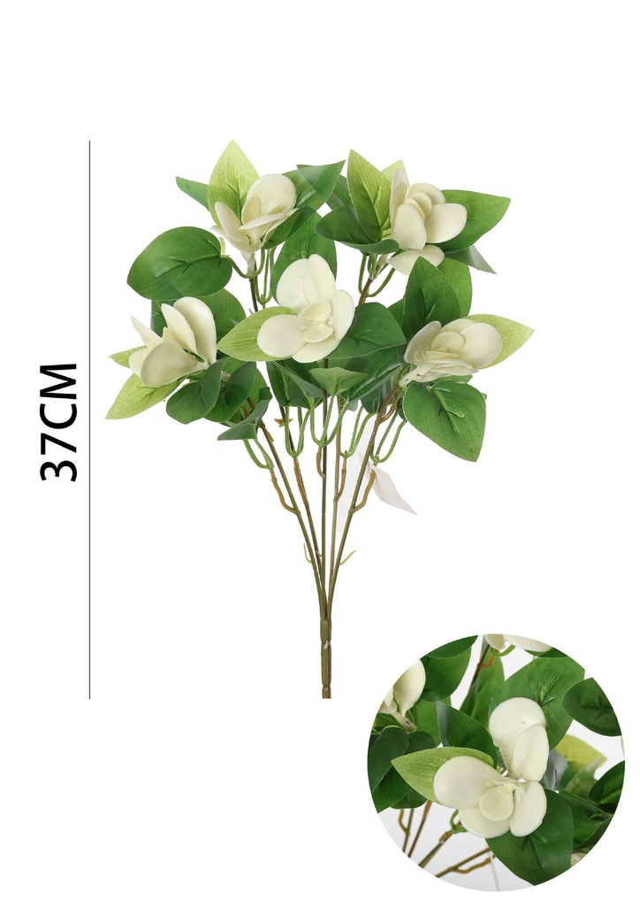 Rama de hojas verdes blancas 37 cm - Decoración natural