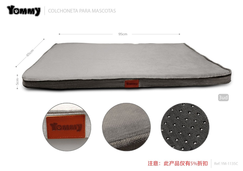 Colchoneta de espuma para mascota 65*95*5 cm gris oscuro - Productos para mascotas, 3 unidades
