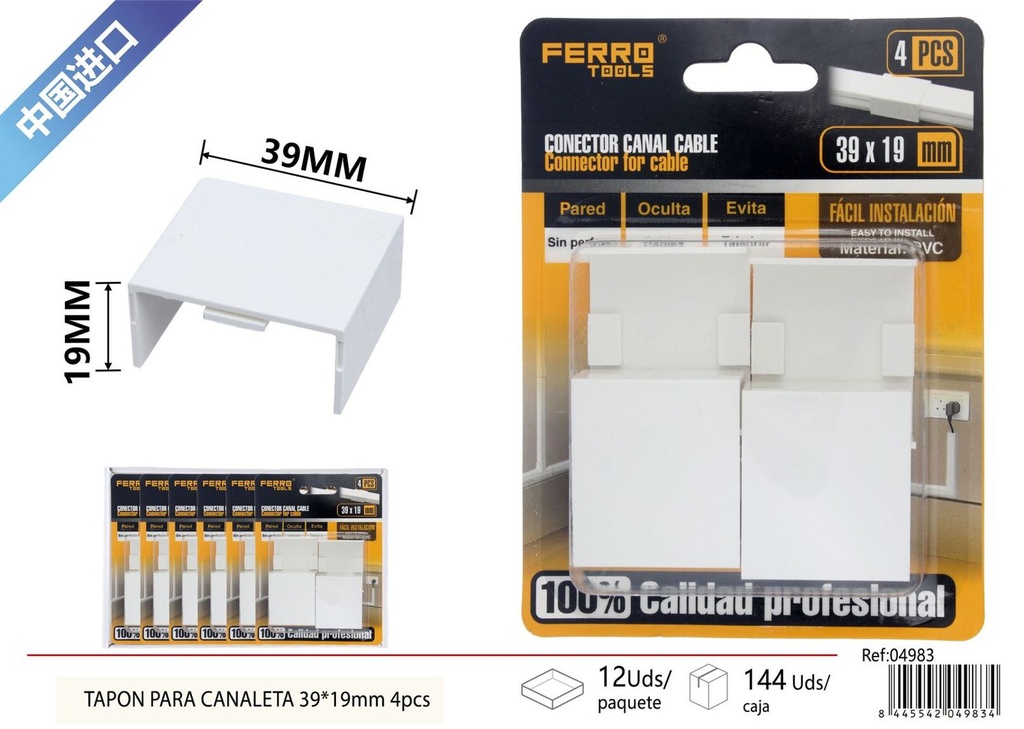 CONECTOR de canaleta PVC 39*19mm 4 piezas - Accesorios de instalación eléctrica