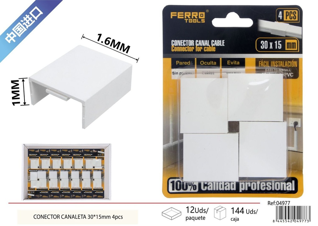 CONECTOR de canaleta PVC 30*15mm 4 piezas - Accesorios de instalación eléctrica