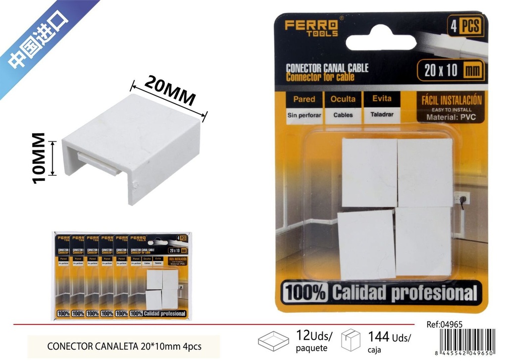 CONECTOR de canaleta PVC 20*10mm 4 piezas - Accesorios de instalación eléctric