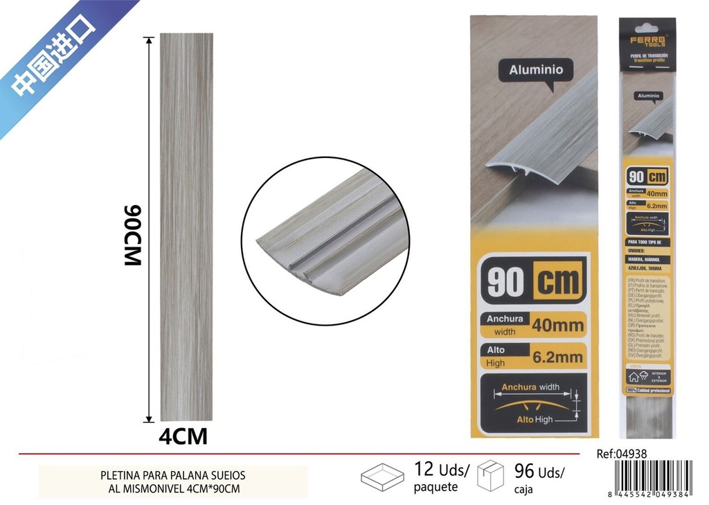 Perfil de transición para suelo 4*90cm madera gris - Accesorios de instalación de suelos