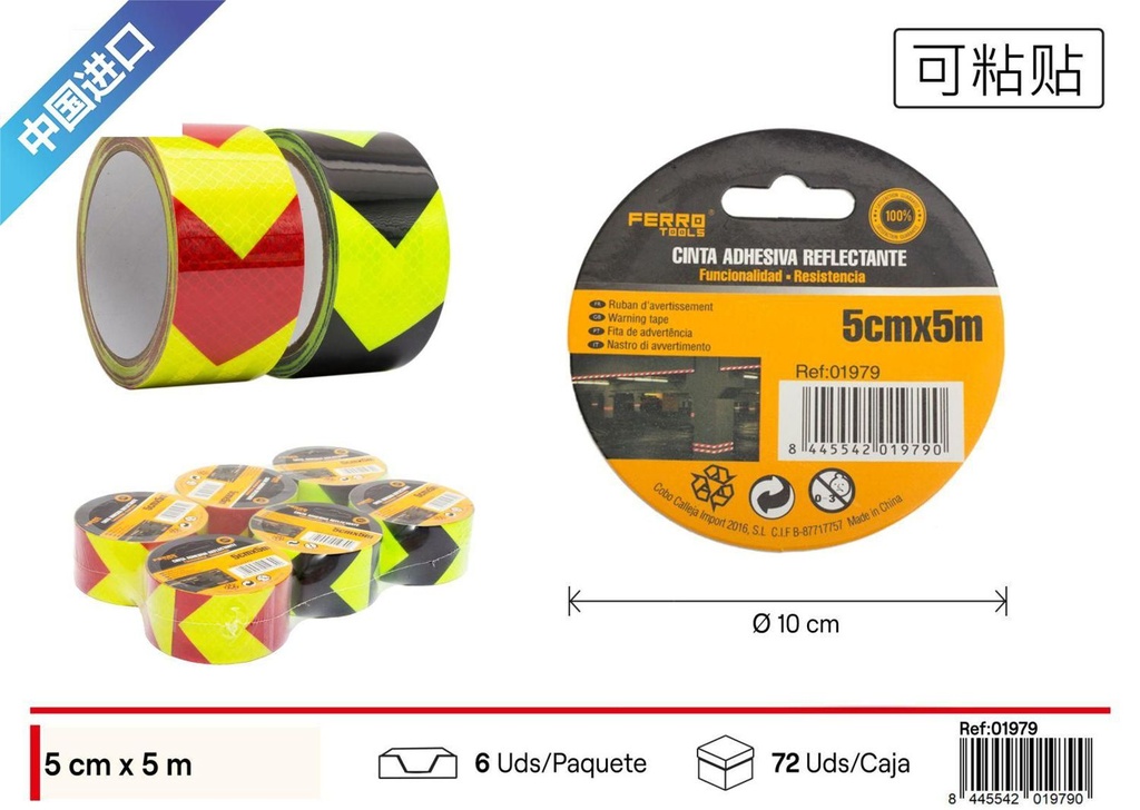 Cinta de señalización adhesiva reflectante PET 5 cm x 5 m - Accesorios de seguridad