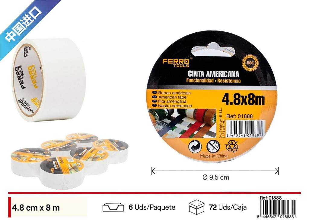 Cinta americana blanca 4.8 x 8 m - Productos de ferretería