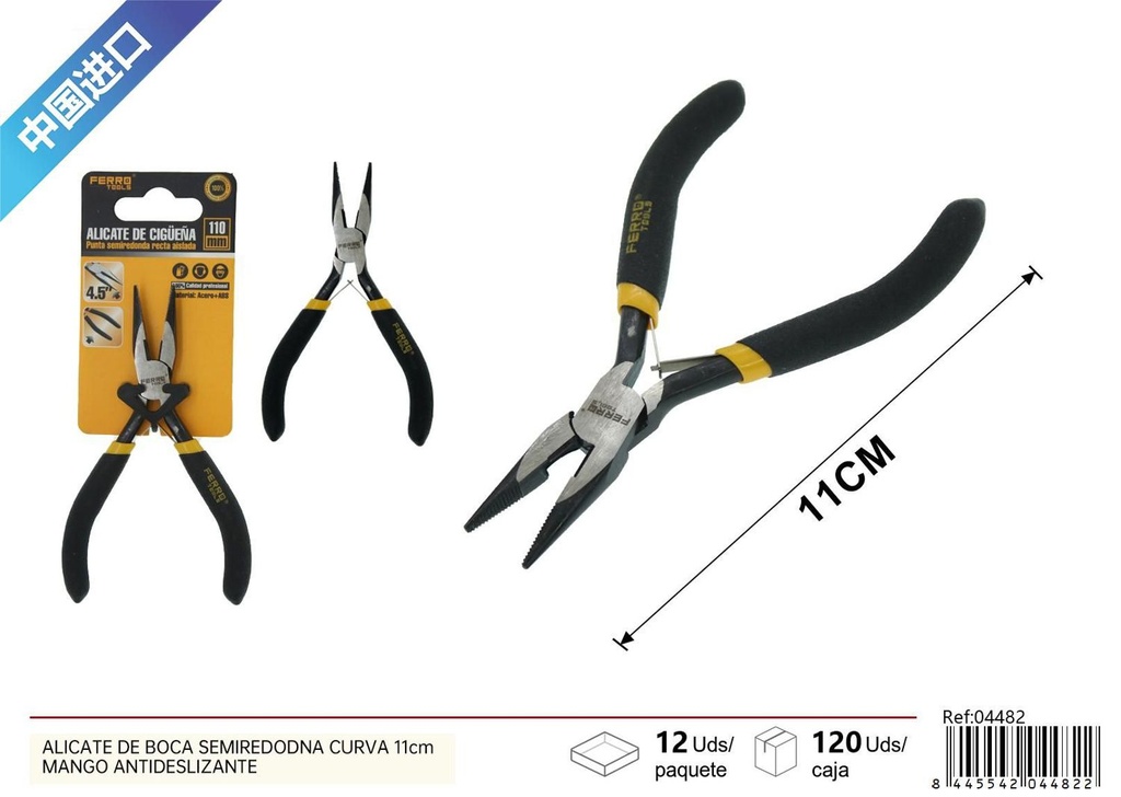 Alicante de boca semirredonda recta 11 cm mango antideslizante - Herramientas de ferretería