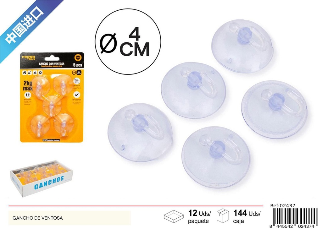 Gancho de ventosa transparente 4 cm - Accesorios de ferretería y colgadores