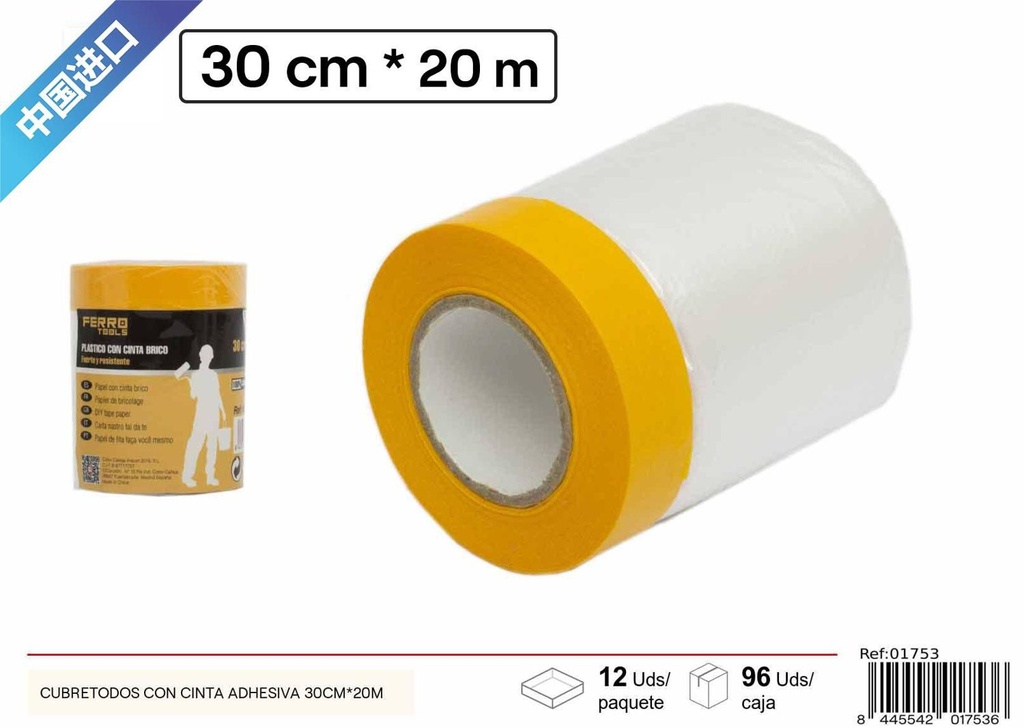 Cubretodos con cinta adhesiva 30 cm x 20 m - Protección para pintura