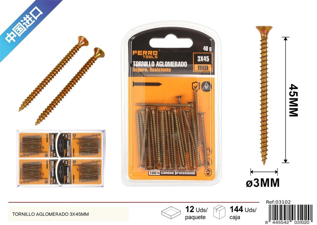 Tornillo aglomerado 3x45 mm - Ferretería y herrajes