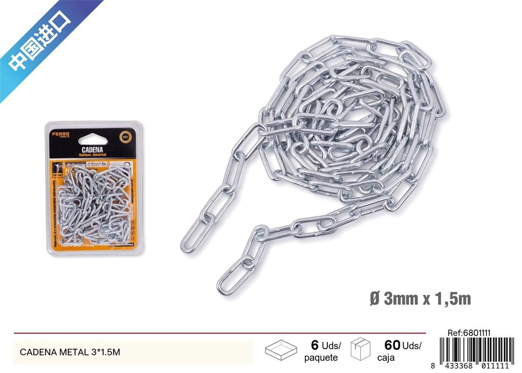 Cadena metálica 3x1.5 m - Ferretería y cadenas