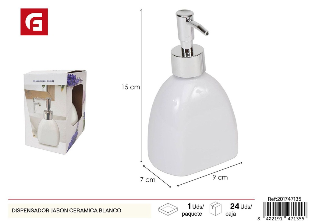 Dispensador jabón cerámica blanco - Ferretería y accesorios de baño