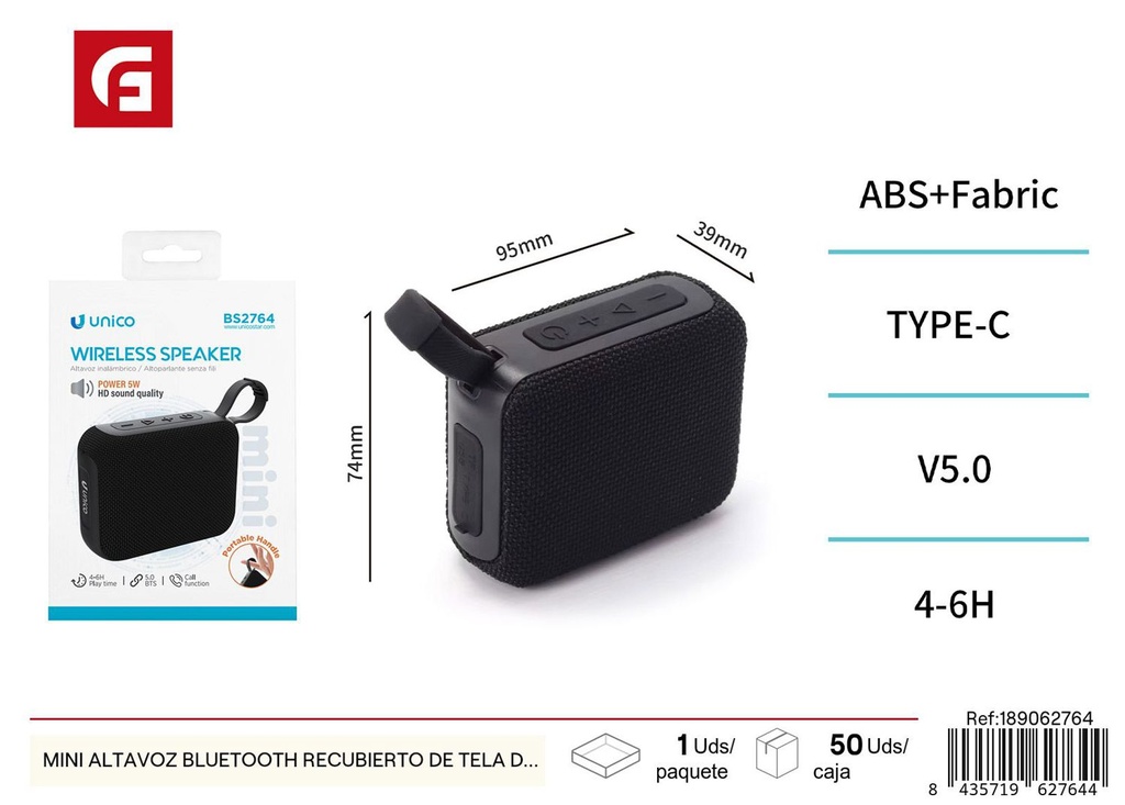 Mini altavoz bluetooth recubierto de tela de 5W - Electrónica y altavoces