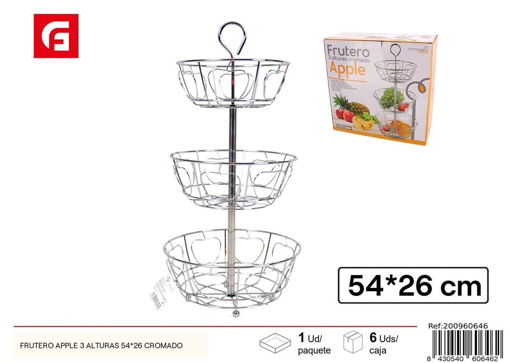 Frutero apple de 3 alturas cromado - Utensilios de cocina