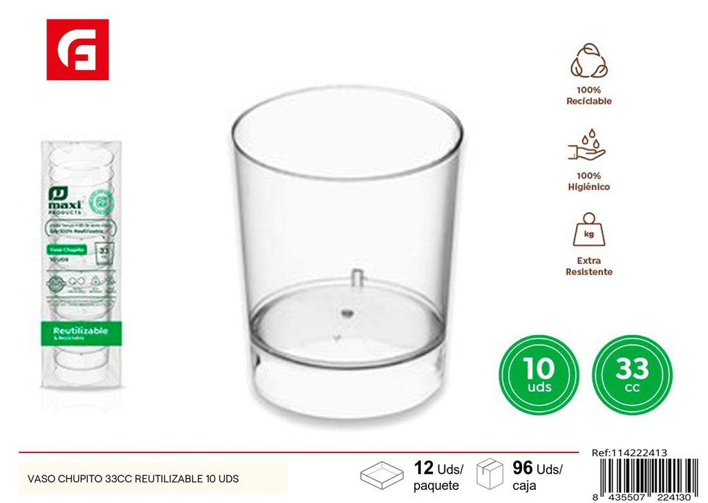 Vaso chupito reutilizable 33cc 10 uds - Utensilios desechables