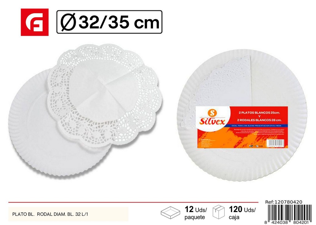Bandeja circular blanca 32/35 cm L/1 - Utensilios desechables