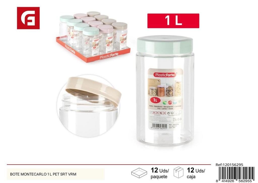 Bote Montecarlo 1L PET SRT VRM - Plásticos de cocina