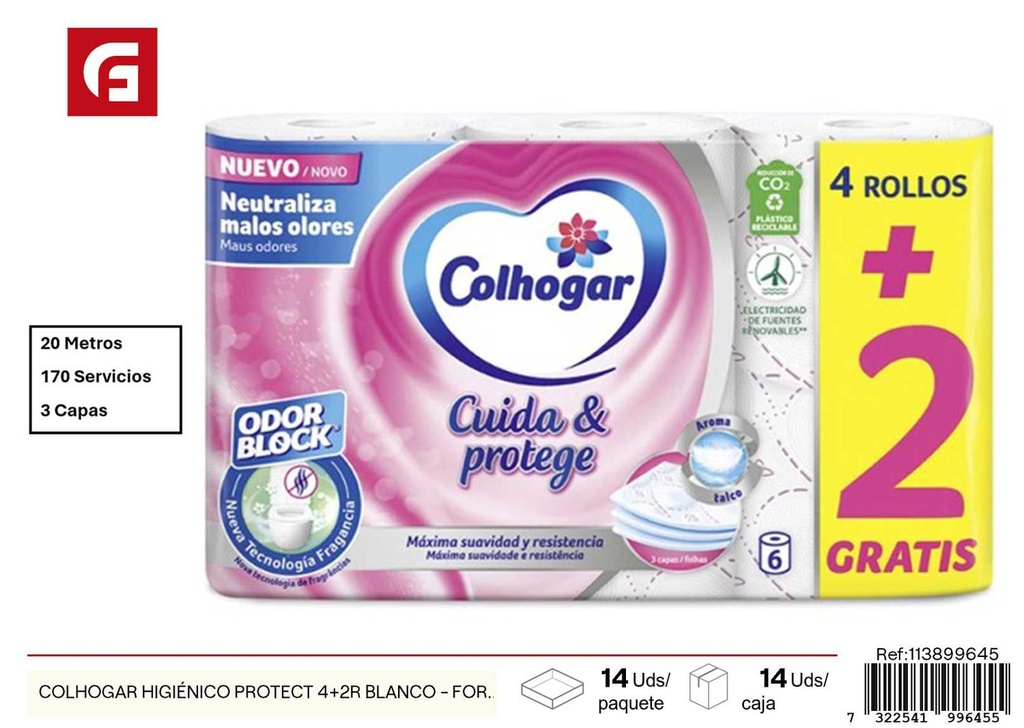 Papel higiénico Colhogar Higiênico Protect 4+2R blanco - Accesorios de limpieza