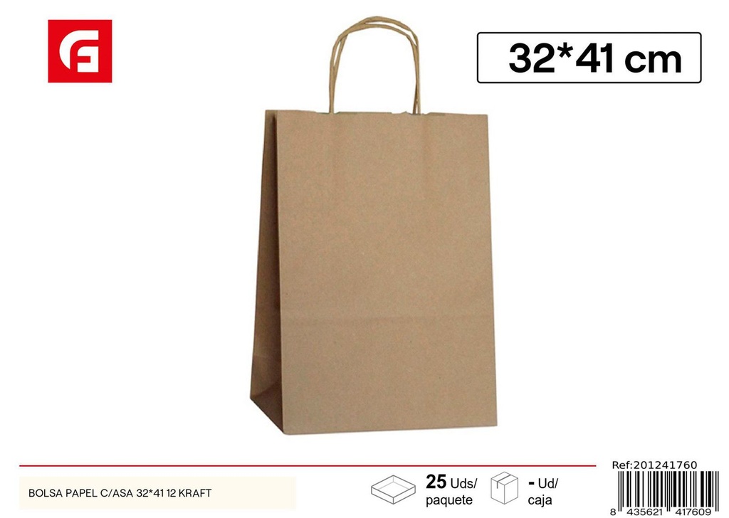 Bolsa de papel kraft con asas 32*41+12 cm- Material de regalos y envoltorios