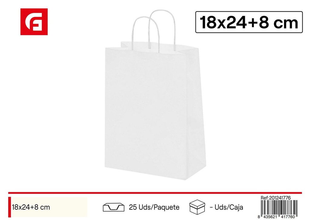 Bolsa de papel blanca con asas 20*24+8 cm- Material de regalos y envoltorios