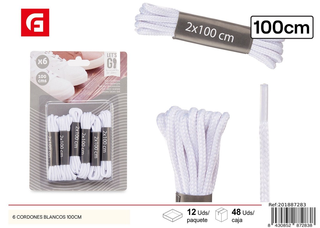 Set de 6 cordones blancos 100cm - Artículos para costura y manualidades