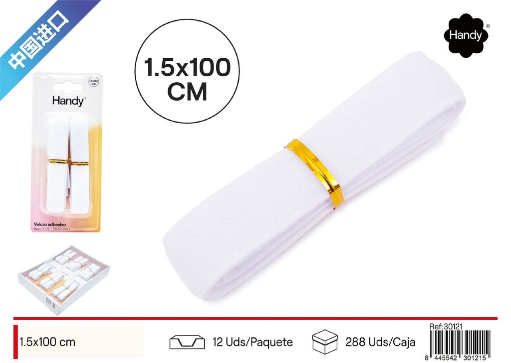 Velcro con adhesivo blanco 1.5x100 cm - Accesorios de costura