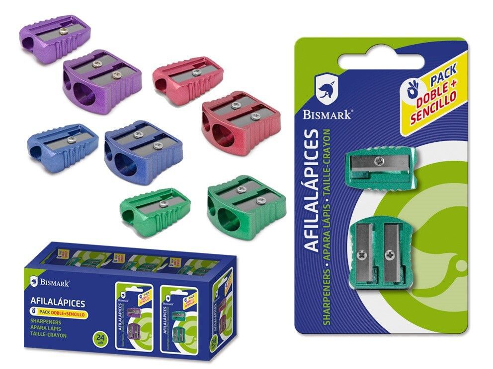 Afilalápiz metal, set de 2 + 1 hueco- Material escolar y escritura