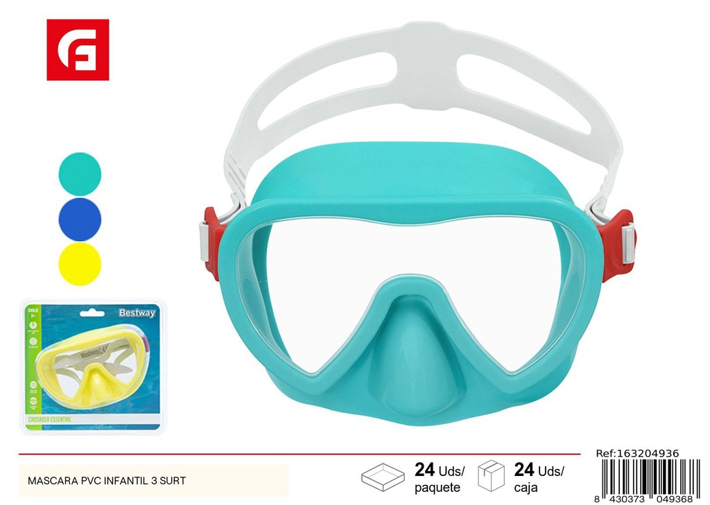 Máscara de natación PVC infantil 3 surtidas - Accesorios de verano y natación