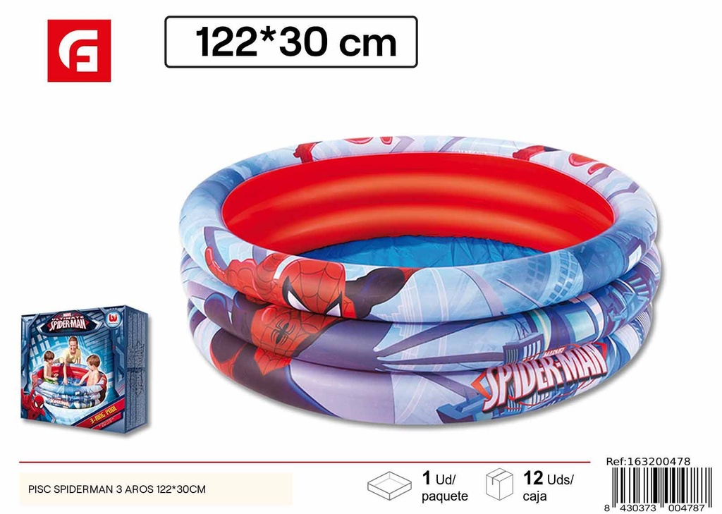 Piscina infantil Spiderman 3 aros 122x30 cm - Verano