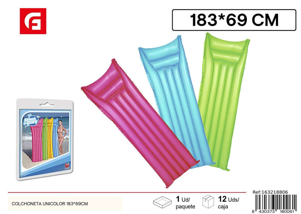 Colchoneta unicolor 183*69 cm - Accesorios inflables para el verano