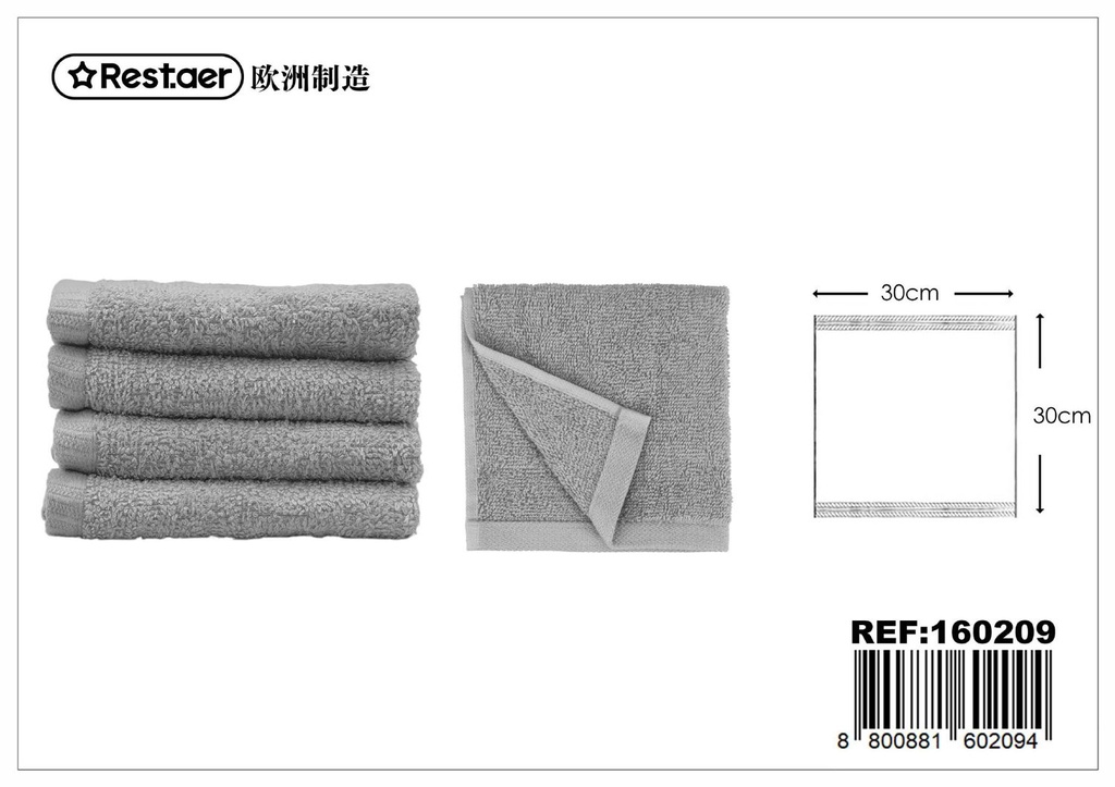 Toalla facial 30*30 cm 300 g gris - Artículos de cuidado personal