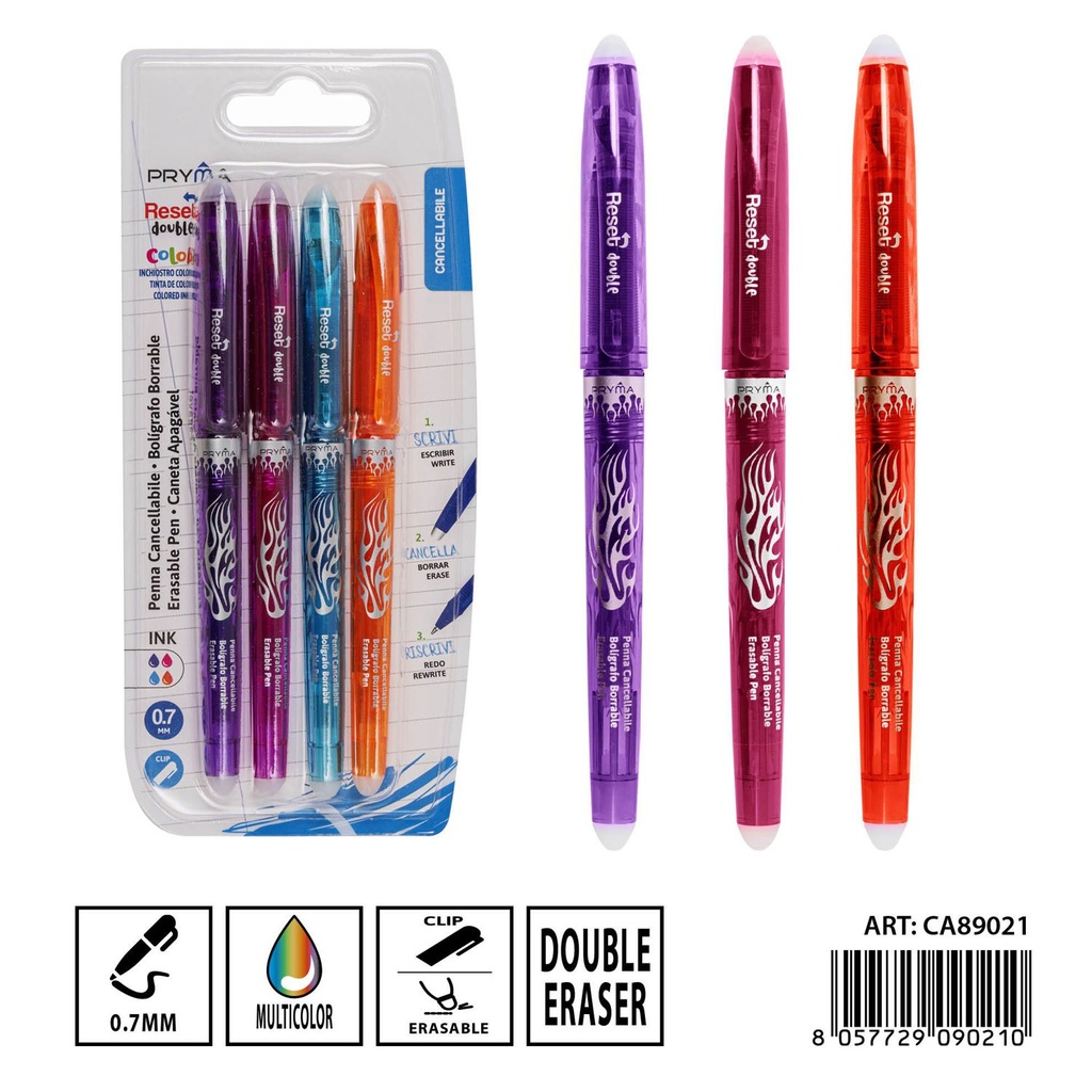 Bolígrafo borrable a doble cara con tapa 0.7 mm (4 piezas) - Artículos de escritura