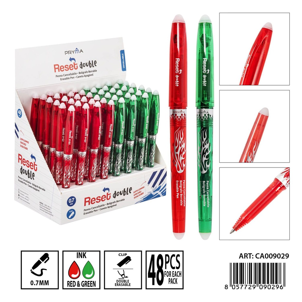 Bolígrafo borrable a doble cara con tapa 0.7 mm rojo/verde - Artículos de escritura