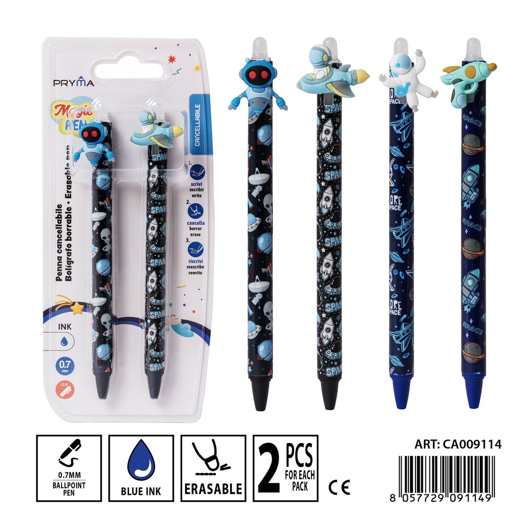 Bolígrafo borrable 0.7mm 2pz azul - Utensilios de escritura y oficina