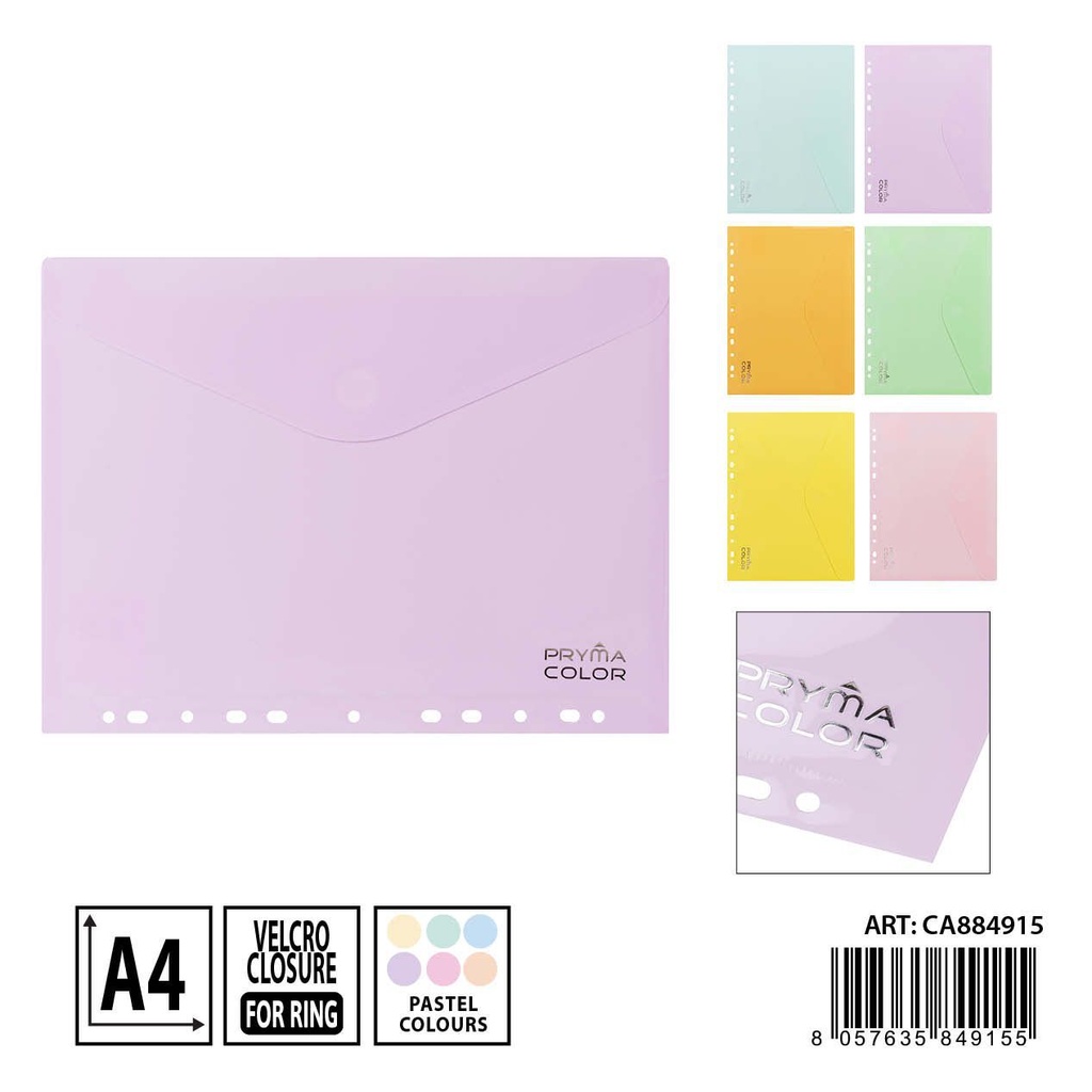 Carpeta de velcro multitaladro A4 pastel - Carpetería y organización de documentos