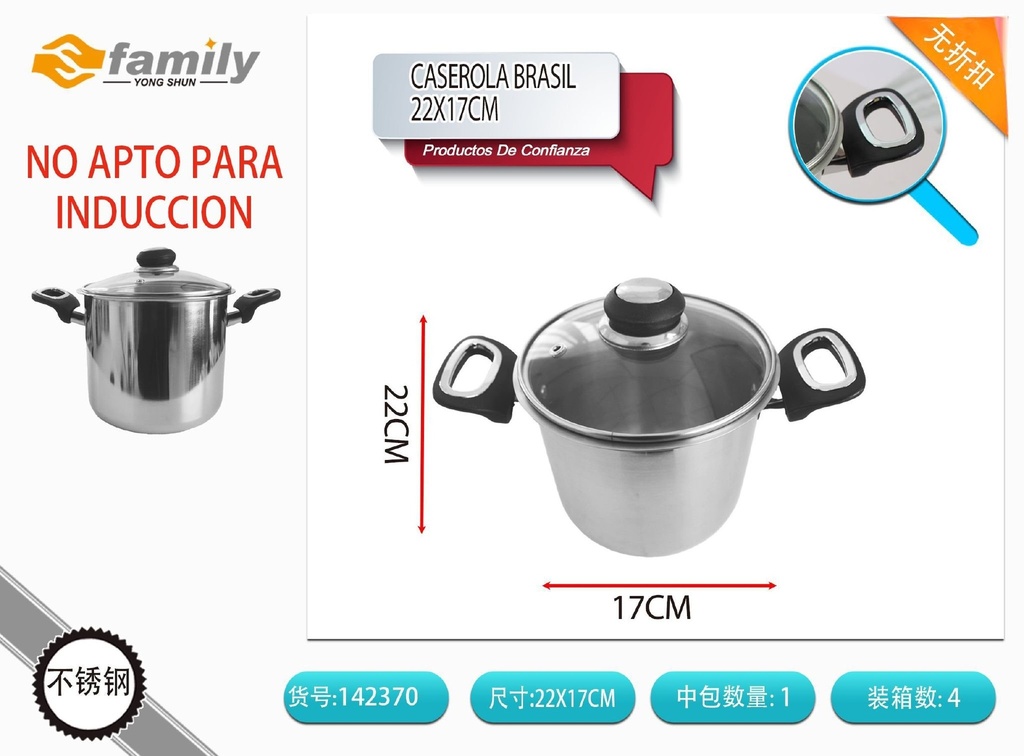 Cacerola Brasil de 22x17 cm - Utensilio de cocina para salsas y guisos