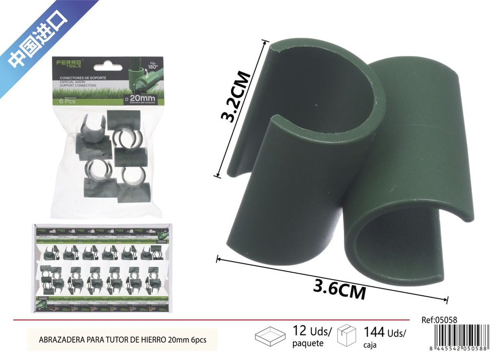 Abrazadera para tutor de hierro 20 mm 6 piezas - Accesorios de jardinería