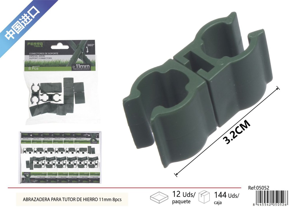 Abrazadera para tutor de hierro 11 mm 8 piezas - Accesorios de jardinería