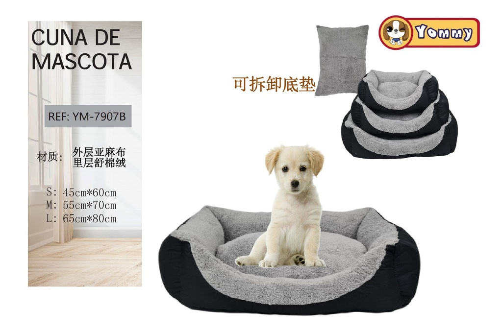 Cuna para perros de lino + terciopelo negro 3 piezas - Camas para mascotas
