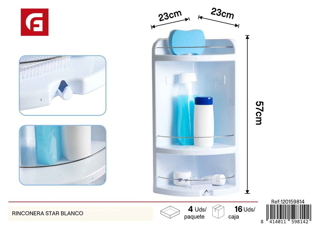 Estantería rincón blanca con soporte - Accesorios para baño