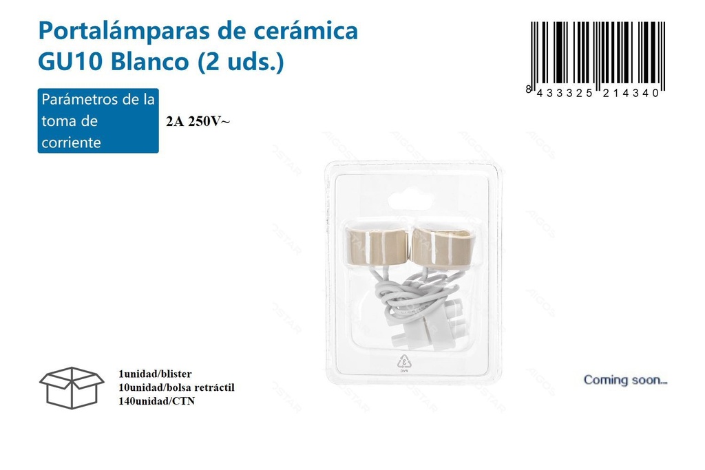 Portalámparas de cerámica GU10 blanco (2 uds.) - Suministros eléctricos y casquillos