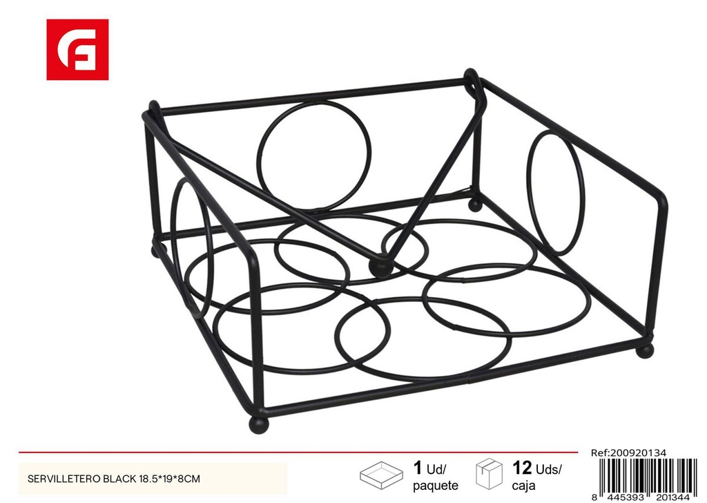 Servilletero negro 18.5*19*8 cm - Utensilios de cocina y servilleteros