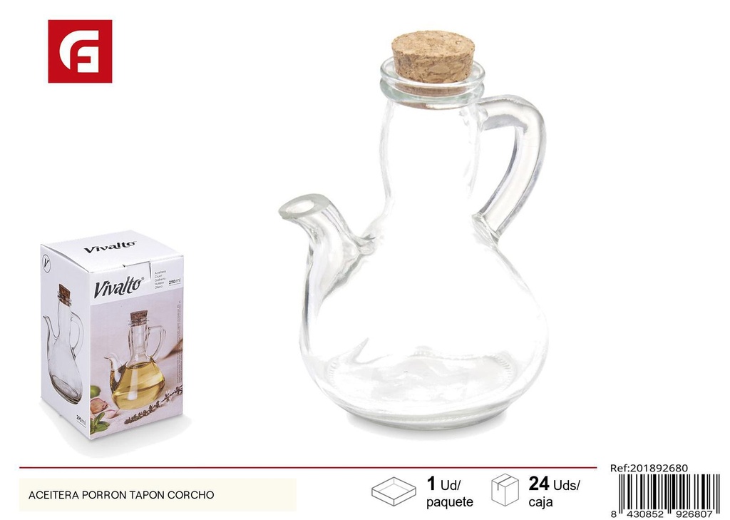 Aceitera de vidrio con tapón de corcho - Utensilios de cocina y aceites