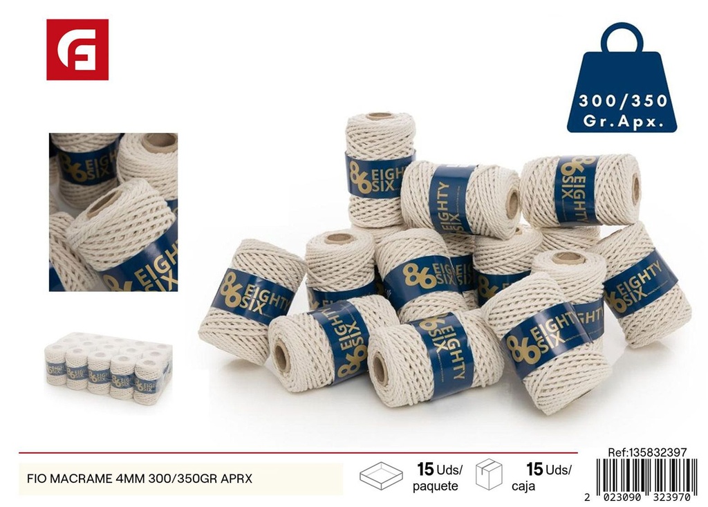 Hilo macramé 4 mm 300/350 gr aproximadamente - Mercería y hilo