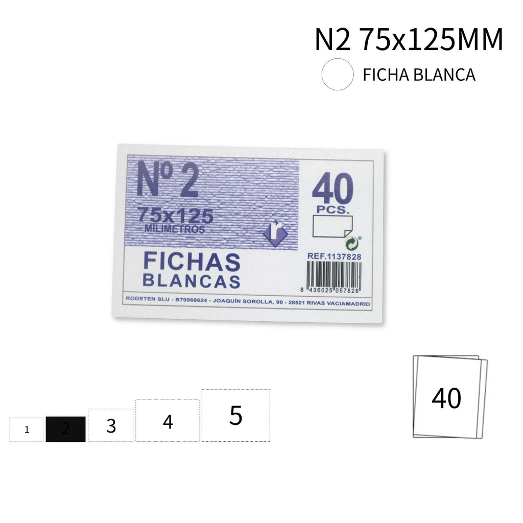 Ficha Nº 2 blanca 75X125mm - Papelería y formularios