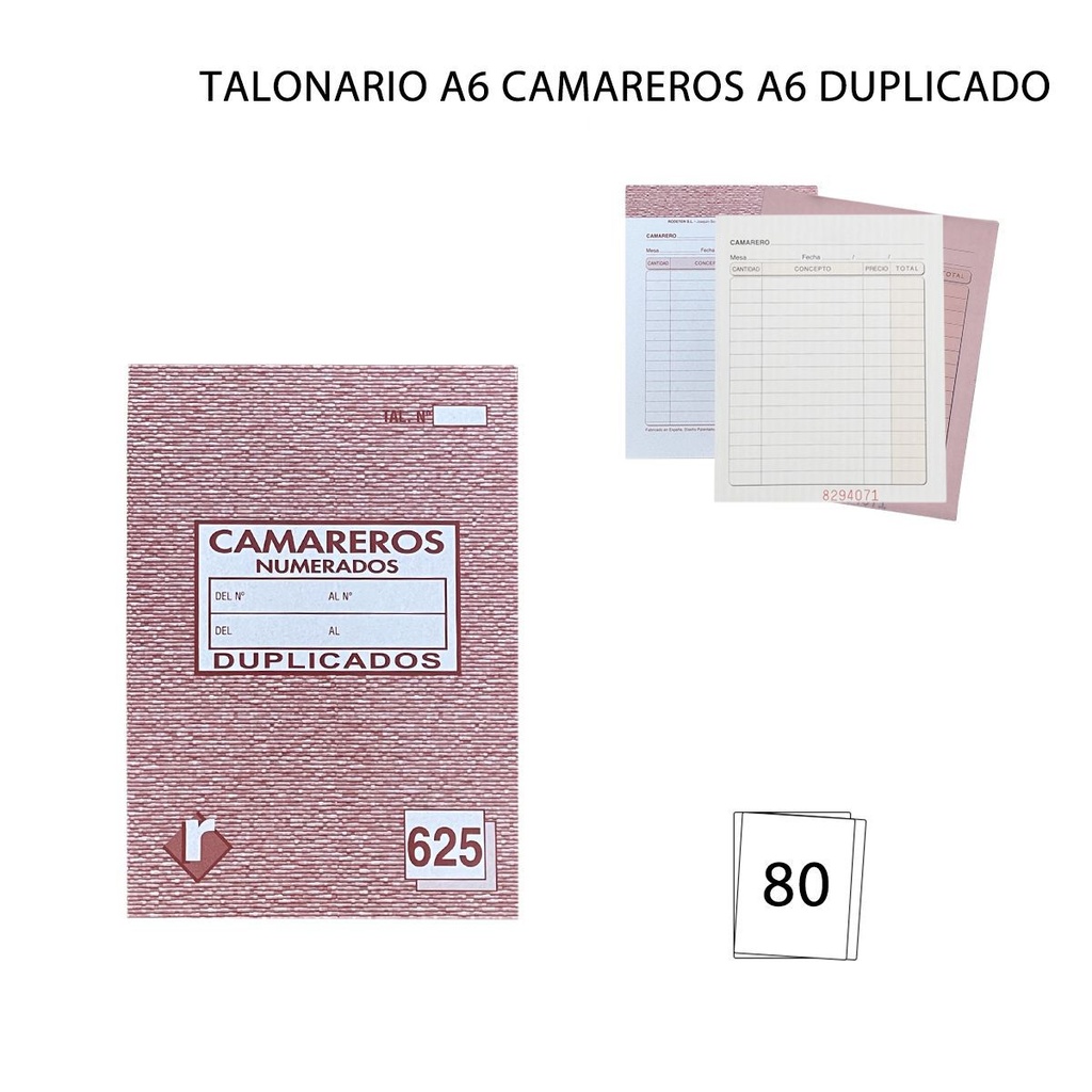 Talonario A6 camareros A6 duplicado 40+40 hojas - Papelería y formularios